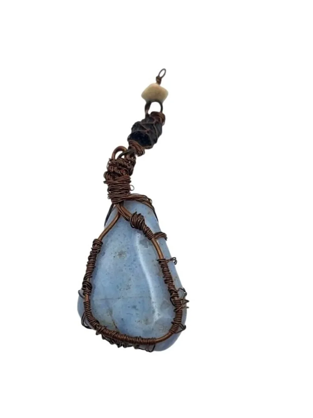 Tree Of Life Handmade Copper Wire Wrapped Polished Blue Celestite Art Pendant - Picture 6 of 8